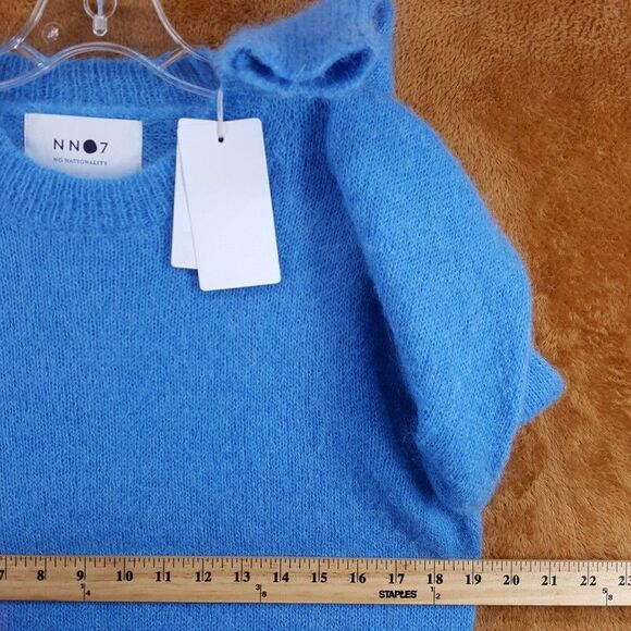 NN07 Sweater Mens Small Solid Blue Pullover Crew Alpaca Mohair WALTHER $315 - Picture 7 of 9